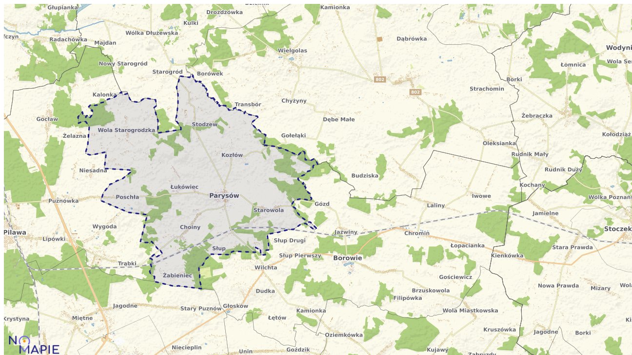 Mapa obszarów ochrony przyrody Parysowa